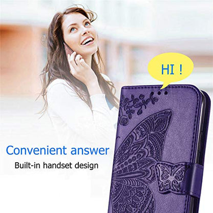 Wallet Case for Samsung Galaxy A03s with Card Holder Purple | PU Leather Flip Phone Cover,Wrist Strap,Woman Man Purse,Emboss Butterfly,Stand,Shockproof TPU,Magnetic Closure - color: B Purple