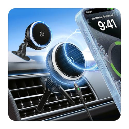 Magnetic Phone Holders for Your Car, Magsafe Cooling Car Mount Charger, Vent & Dashboard Cell Phone Mount, 15W Wireless Fast Charging for iPhone & Android, 360 ° & Hands Free, Summer Car Accessories - size: Universal | Cooling Charge