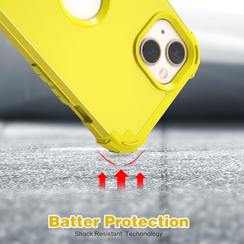 IDweel for iPhone 15 Case with Screen Protector,Luxury 3 in 1 Shockproof Slim Fit Hybrid Heavy Duty Protection Glitter Hard PC Cover Soft Silicone Bumper Full Body Case,Yellow - color: Yellow