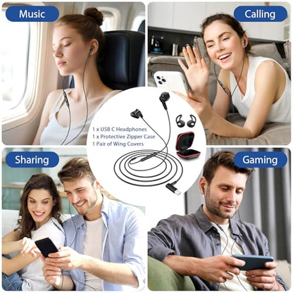 APETOO USB C Headphones Magnetic Wired Earbuds iPhone 18 Pro 17 16 15 Black - color: Black
