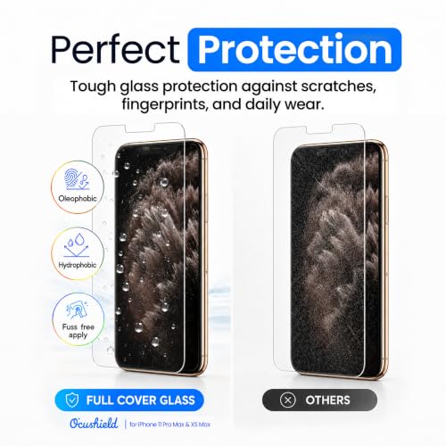 Ocushield Anti Blue Light Tempered Glass Screen Protector of iPhone 11 Pro Max & iPhone XS Max (6.5") – Blocks Blue Light, Prevents Eye Strain & Helps You Sleep Better, 9H Hardness & Case Friendly - size: iPhone 11 Pro Max | XS Max