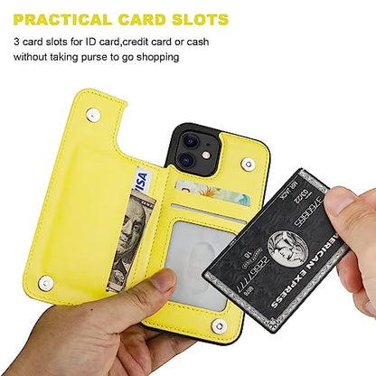 ONETOP for iPhone 12 Mini Wallet Case with Card Holder,Yellow - color: Yellow