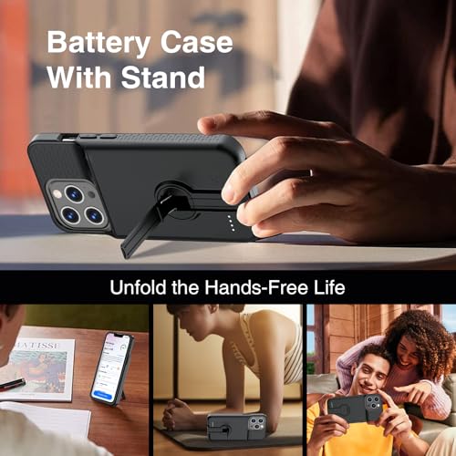GIN FOXI Battery Case for iPhone 14 Pro Max/14 Plus/13 Pro Max/12 Pro Max, Rechargable Charging Case with Stand 8500mAh Portable Extended Case Cover for 14 Pro Max,14Plus,13/12Pro Max Black - size: for 14px/13px/12px