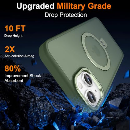 Magnetic for iPhone 14 Plus Case with Ring Stand, Midnight Green | Invisible Magnetic Kickstand, 10FT Drop Protection Shockproof, Velvety Touch, Slim Translucent Matte Back - color: Midnight Green, size: Iphone 14 Plus 6.7 inches