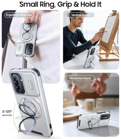 JAME for Samsung Galaxy A17/A16 5G Phone Case with Stand Slide Camera Cover - color: Silver, size: Galaxy A16/A17