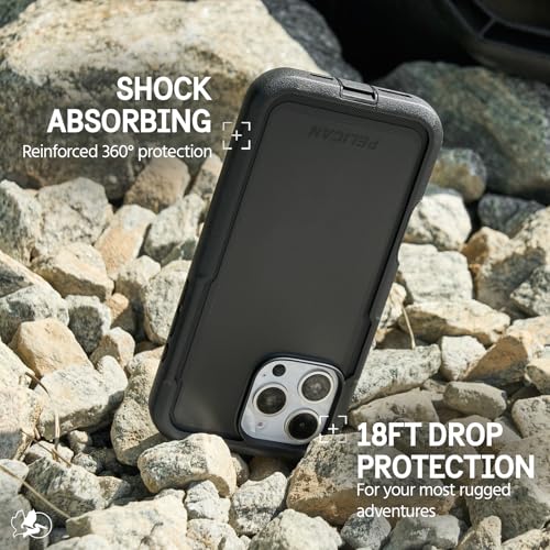 Pelican Voyager iPhone 16 Pro Max Case - Rugged MagSafe Phone Case - Black | Magnetic Phone Case w/18ft Military Grade Drop Protection - Phone Cover w/ Belt Clip Holster Kickstand for iPhone 16 Pro Max - color: Black - V
