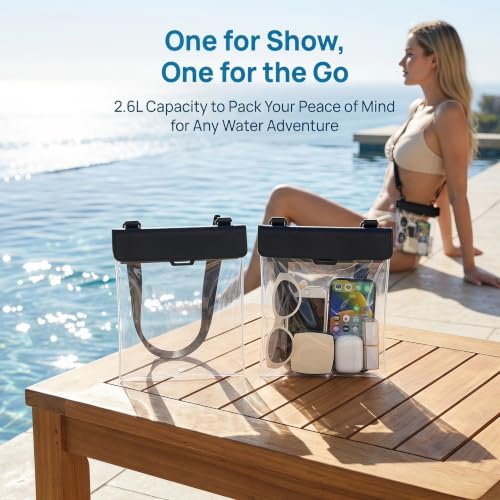 Waterproof Phone Pouch 2.6L Large Capacity Dry Bag with Sensitive Touch Screen 3-Layer Seal Underwater Case for Beach Snorkeling Rafting-Black - color: Black