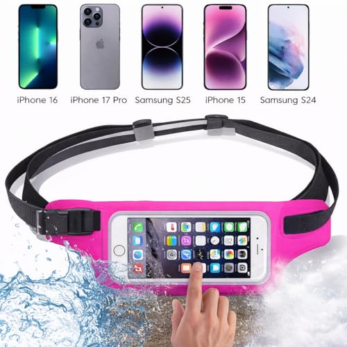 Ultimate Pink Waterproof Running Swimming Belt: Phone & Essentials Holder for Gym, Beach, Kayaking, Ski! Fits iPhone, Samsung - Touchscreen, IPX8 Rated Dry Waist Pouch - Adventure-Ready Performance! - color: Hot Pink