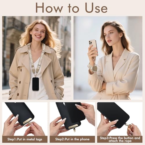 AULEEP Clip and Go Strap with Wallet, Phone Strap Crossbody, Phone Lanyard - color: Khaki