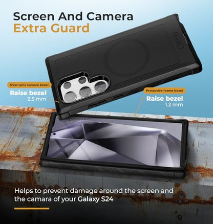 MOTIVE Heavy Duty Case for Samsung Galaxy s24 Ultra, Belt Clip | 6.8" | Bunker Series, Military Grade Multi-Layer Protection, PC/TPU Build, Sealed Port Cover, Compatible with MagSafe Qi2 Charging - size: s24 Ultra