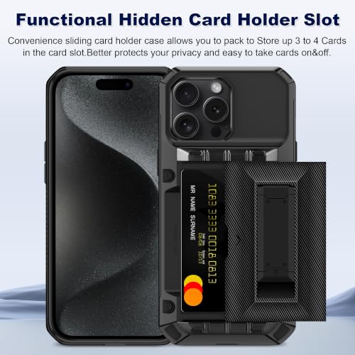 SAMONPOW for iPhone 15 Pro Max Case with Card Holder [4 Cards] &Kickstand - size: for iPhone 15 Pro Max