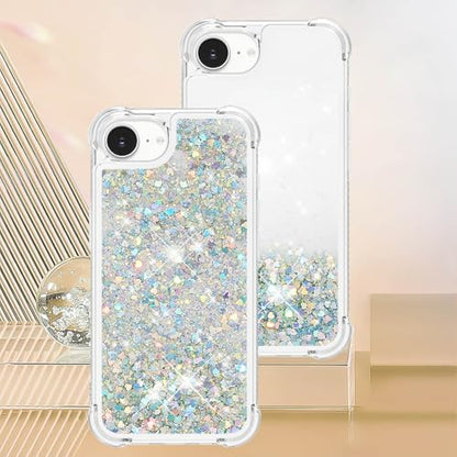 Bling Glitter Case for Apple iPhone 16e.Liquid Sliver | Soft TPU Sparkly Flowing Liquid Floating Clear Case for Women Girls Cover for Apple iPhone 16e - color: Silver