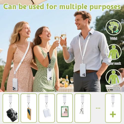 takyu Phone Lanyard, 2 Pack Adjustable Crossbody Neck/Wrist Strap with 2 Pcs Tether Pads, Secure Hands-Free Compatible for iPhone Samsung Perfect for Nurses, Teachers, Travel, Hiking Black+White - color: Black + White