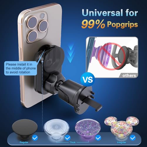 pop-tech Car Vent Phone Mount for Thick Socket Grip, Air Vent Clip Phone Holder Compatible with Magsafe Wallet Black & iPhone Samsung Card Holder, Cellphone Stand with Sticky Adhesive
