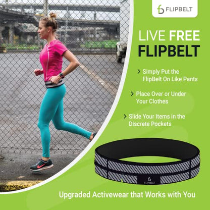 FlipBelt Zipper Running Belt, Waist Pack for Fitness and Running, US Company - color: Reflective Black, size: X-Small