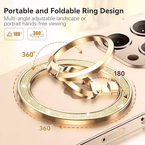 (Flexible Rotation) GUAGUA Magnetic Phone Ring for MagSafe Grip [Super Magnet] Stylish Ring Holder Stand, Mag Safe Accessories for iPhone 17 16 15 14 Pro Max Plus Air, Gold - color: Gold