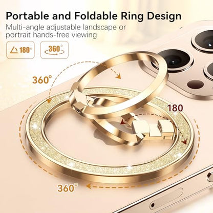 (Flexible Rotation) GUAGUA Magnetic Phone Ring for MagSafe Grip [Super Magnet] Stylish Ring Holder Stand, Mag Safe Accessories for iPhone 17 16 15 14 Pro Max Plus Air, Gold - color: Gold