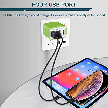 USB Charger Cube, Wall Charger Plug, AILKIN 4.8A 4-Muti Port USB Adapter - color: Green