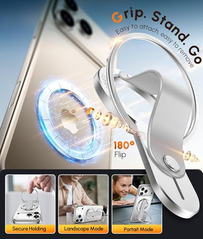 GripMate 2nd Magnetic Phone Ring Holder, Slim MagSafe Finger Loop Grip - color: Silver