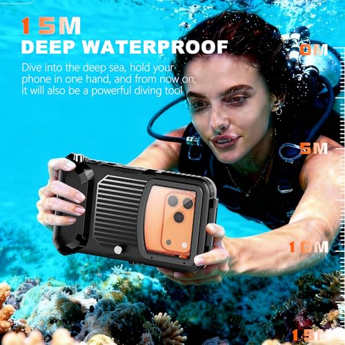 UECHCASES Universal Diving Phone Case for 5.4"-6.9", 15m/50ft Professional Underwater Housing with Vacuum Valve, Physical Shutter, 1/4" Tripod Mount (Black, for Android Right-Side Button) - color: Black