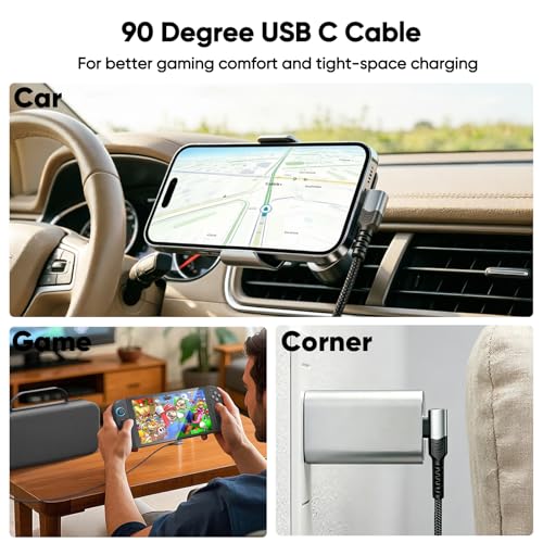 90 Degree USB C Cable 10FT Fast Charging, 60W Right Angle Type C to USB-C