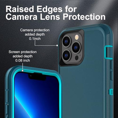 YKHJKLEC for iPhone 13 Pro Case, Military Grade 3 in 1 Heavy Duty Shockproof/Drop Proof/Dust Proof Case with 2Pcs Tempered Glass Screen Protector (Blue/Turquoise) - color: Blue/Turquoise
