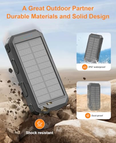 Solar Charger Power Bank 38800mAh, 22.5W USB-C Fast Charging Portable Charger with 4 Built-in Cables, External Battery Pack with Dual LED Emergency Flashlights for Camping, Hiking, Outdoor Use - color: Black