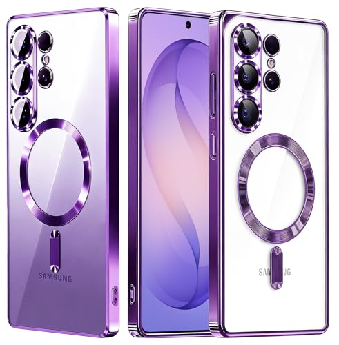 for Samsung Galaxy S26 Ultra Case, Purple, Camera Lens Protection, 6.9'' | Magnetic, Clear Back Plating Metallic Glossy, Full Camera Lens Protection, Slim Thin, Soft Shockproof - color: Purple/Clear