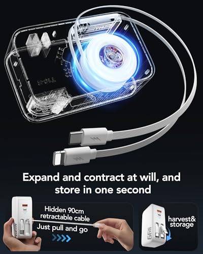 4 in 1 Retractable Charger for iPhone 18 Pro, 66W Phone Charger Wall Plug