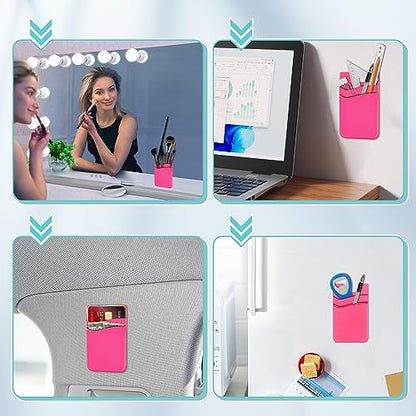 SHANSHUI Phone Wallet Stick on, Card Holder for Back of Phone Double Silicone Credit Business Card Sleeve Pocket Compatible for iPhone, Samsung Galaxy and Every Smartphones (MultiColors-5pcs) - color: Light-blue+Black+White+Grey+Red