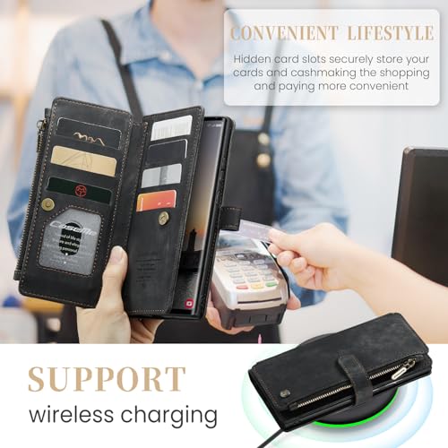 Samsung Galaxy S24 Ultra 5G Wallet Case with Card Holder Kickstand Magnetic Zipper Pocket Lanyard Strap Wristlet,Leather Flip Case Wallet for Samsung Galaxy S24 Ultra 5G 6.8 Inch(Black) - color: Black, size: S24 Ultra 6.8 Inch