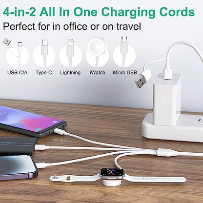 Multi Charging Cable 4 in 2 for Apple Watch Charger 6FT - style: i/b/c/w