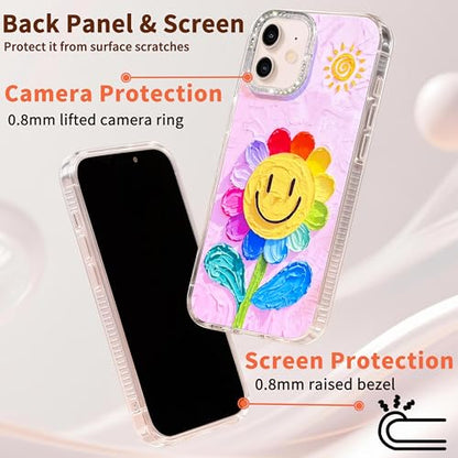 Compatible with iPhone 11 Case,with [Soft Slim][Camera Protection] Cute Rainbow Flower Aesthetic Phone Cover Anti-Yellowing Shockproof Protective Cover for Women Girl-Pink - color: Pink, size: iPhone 11