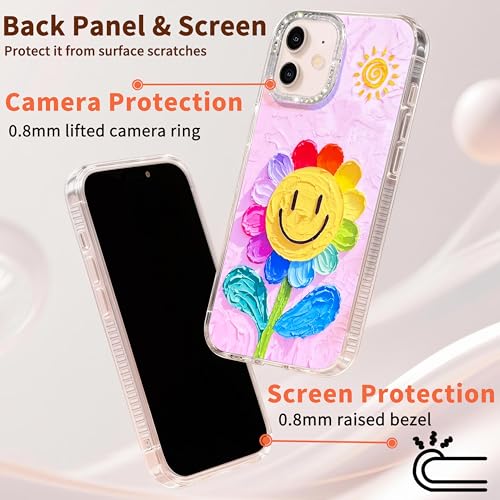 Compatible with iPhone 11 Case,with [Soft Slim][Camera Protection] Cute Rainbow Flower Aesthetic Phone Cover Anti-Yellowing Shockproof Protective Cover for Women Girl-Pink - color: Pink, size: iPhone 11