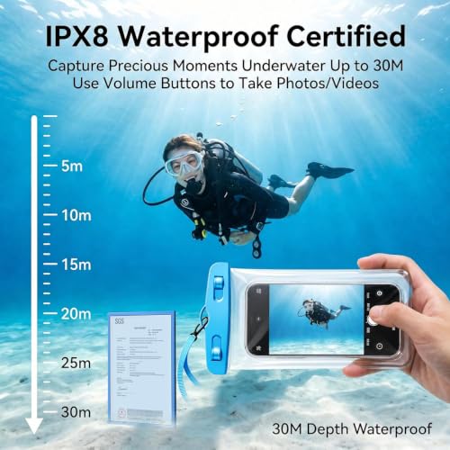 Waterproof Phone Pouch,IPX8 Phone Case for iPhone 17/15 Pro Max,Underwater | Phone Dry Bag for Beach Playing & Swimming,Snorkel,Skiing,Surfing Cruise Essential,Touch Screen with Lanyard(Fits Up to 7.2") - color: Blue