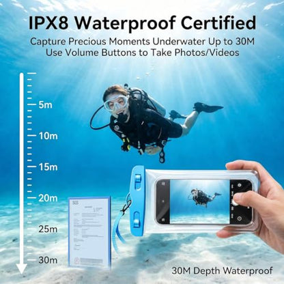 Waterproof Phone Pouch,IPX8 Phone Case for iPhone 17/15 Pro Max,Underwater | Phone Dry Bag for Beach Playing & Swimming,Snorkel,Skiing,Surfing Cruise Essential,Touch Screen with Lanyard(Fits Up to 7.2") - color: Blue