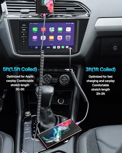Coiled USB A to USB C Cable for Car, 3FT/5FT USB C Cable Fast Charging - color: Rose Red, size: 3FT/5FT, style: USB A to USB C