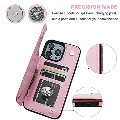 ONETOP for iPhone 14 Pro Max Wallet Case with Credit Card Holder,Pink | Kickstand,ID/Cash Holder,Case Wallet with Card Slots,Double Magnetic Clasp,Durable PU Leather Shockproof Cover for Women Men - color: Pink