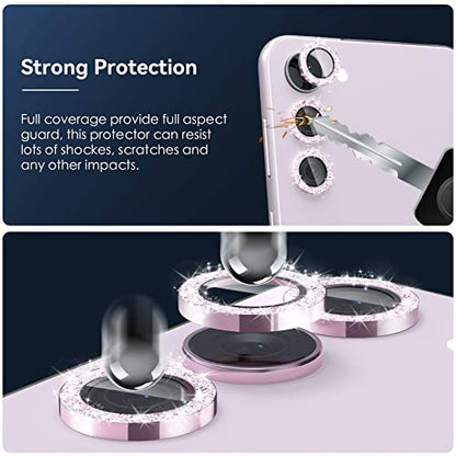 CloudValley [3 Pcs for Samsung Galaxy S24 / S23 / S23 Plus Camera Lens Protector, 9H Tempered Glass + Aluminum Alloy Metal Individual Lens Protective Ring 5G 2023, Glitter Purple - color: Glittler Purple