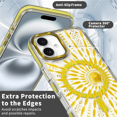 VisEnt Clear Case for iPhone 16 Plus, Magnetic Phone Case, Transparent Slim Cover, Military Grade Protection, Shockproof, Anti-Yellowing, Scratch Resistant, Folk Gold Sun - color: Folk Gold Sun, size: Iphone 16 Plus