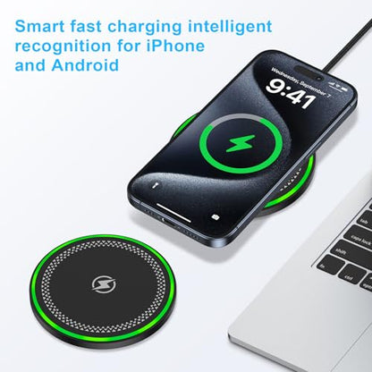Samsung S25 Wireless Charger Fast Charging Pad Wireless Phone Charger for Android Samsung Galaxy S25 Ultra Edge S24 S23 S22, Cargador Inalámbrico para for iPhone 17 Pro Max Air 17 16 15