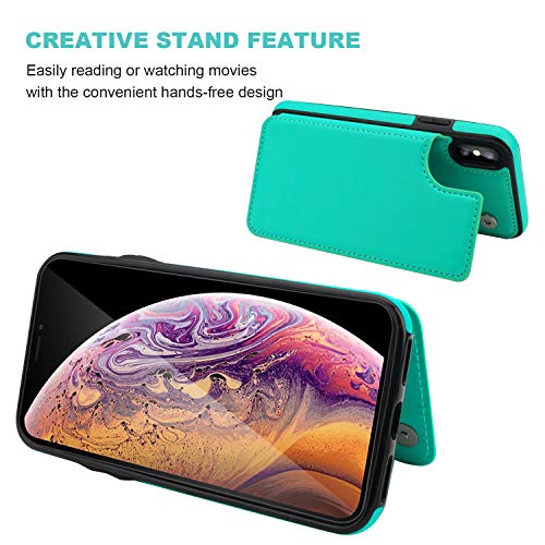 ONETOP for iPhone Xs Max Wallet Case with Credit Card Holder,LightBlue | Kickstand,ID/Cash Holder,Case Wallet with Card Slots,Double Magnetic Clasp,Durable PU Leather Shockproof Cover for Women Men - color: iPhone Xs Max 6.5" Green