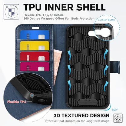 TUCCH Wallet Case for iPhone 17e & 16e (6.1"), 4 Card Holders, Blue & Brown | RFID Blocking, Viewing Stand, Shockproof TPU Shell, PU Leather, Magnetic Closure, Protective Folio Flip Cover - color: Two-tone Blue & Brown