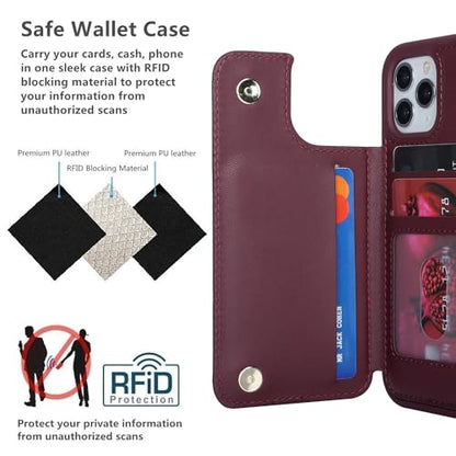 iCoverCase Compatible with iPhone 11 Pro Phone Case with Card Holder, Wallet Case for Women Men RFID Blocking PU Leather Protective Case 5.8 Inch (Wine Red) - color: Wine Red