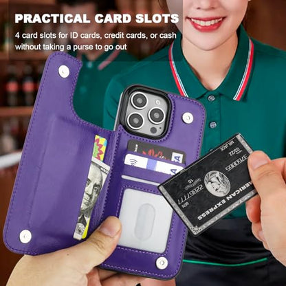 ONETOP for iPhone 16 Pro Max Wallet Case with Credit Card Holder,Purple - color: Purple