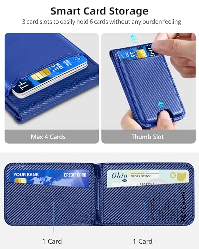 ExtreLife for Magsafe Wallet, Works with Apple Find My, 6 Cards Holder - color: Blue Carbon fiber