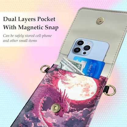 Small Crossbody Bags for Women Touchscreen Cell Phone Bag Cross Body Purses with adjustable Strap,Gifts For Teenage Girls - color: Pink Dragon & Full Moon