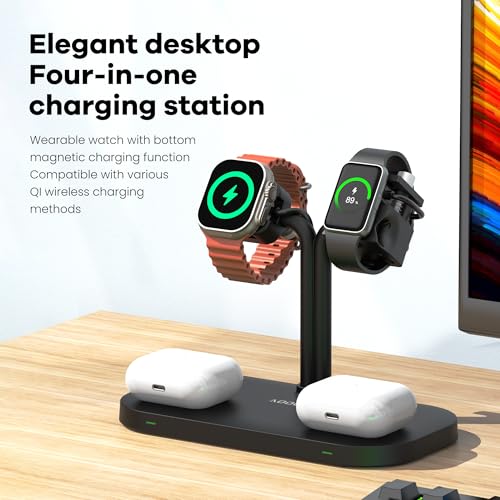 4-in-1 Charging Station Dual Phone Wireless Charger and iWatch Stand - color: A423SW-Black