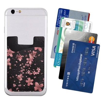 Phone Card Holder for Back Of Phone Pink Cherry Blossom Leather Phone Wallet Stick On Cute Floral Credit Card Holder for Phone Case Phone Wallet Adhesive Pouch - color: Cherry Blossom