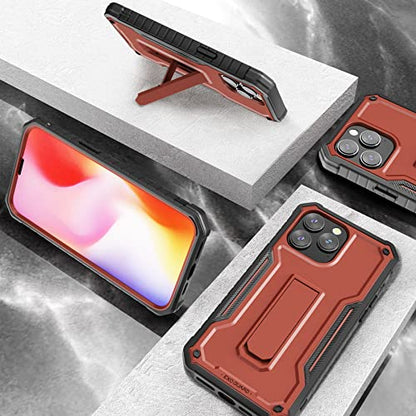 ExoGuard for iPhone 14 Pro Max Case 6.7 Inch, Rubber Shockproof Full-Body Cover Case Come with a Tempered Glass Screen Protector and Kickstand (Red) - color: Red
